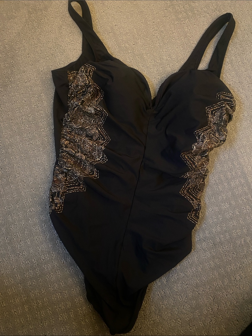 Miraclesuit Black One-Piece Swimsuit with Gold Embellishment size16